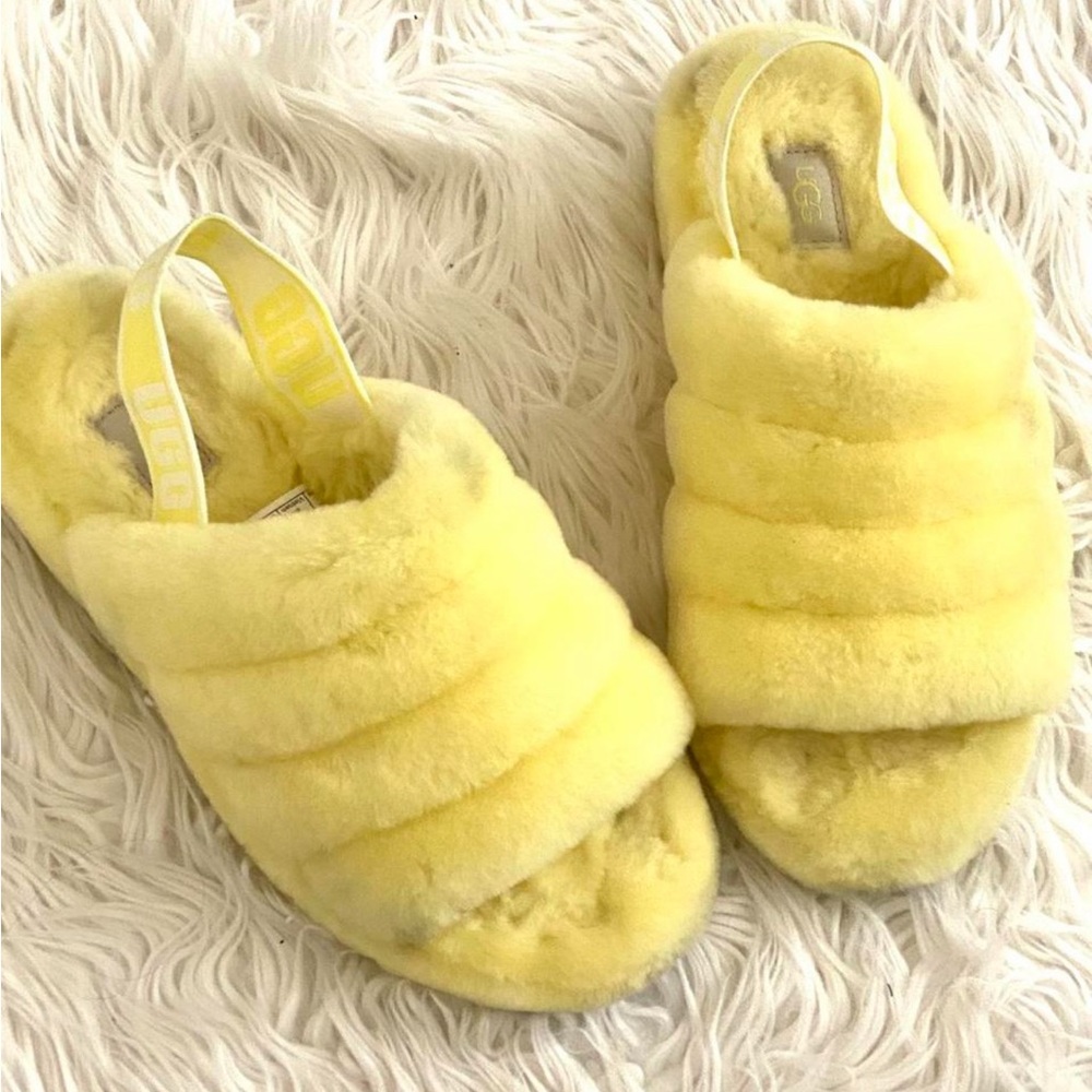 UGG Sunny Yellow Fluffy Slides